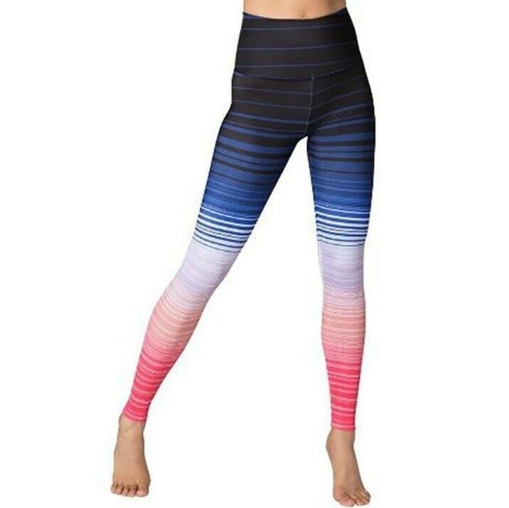 Beyond Yoga Ombre Stripe High-Waist Leggings in Black, Blue, White, Pink